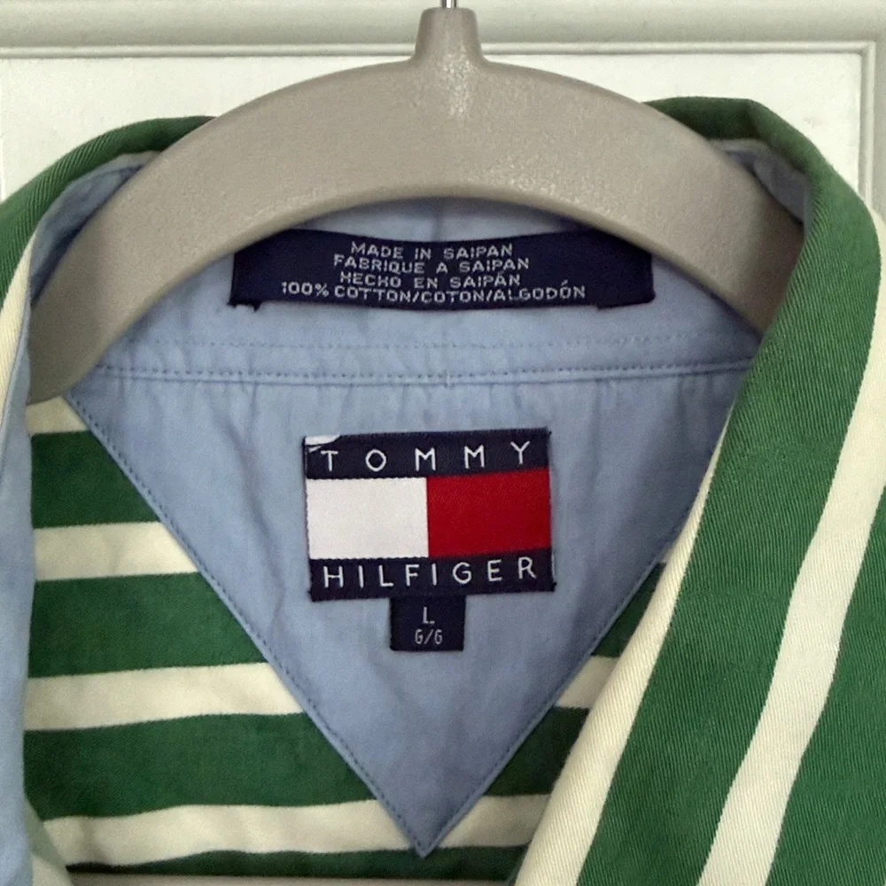 Tommy Hilfiger Vintage Stripe Embroidered Logo Short Sleeve Button Down Shirt